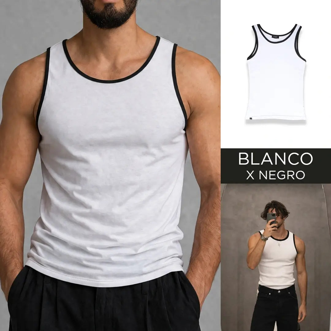 Camisilla Essential Slim Blanco x Negro para hombre – OCRA JEANS