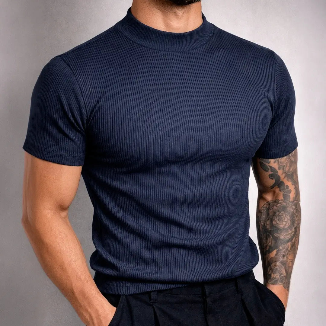 Camiseta Mock Neck Rib Azul para hombre – OCRA JEANS