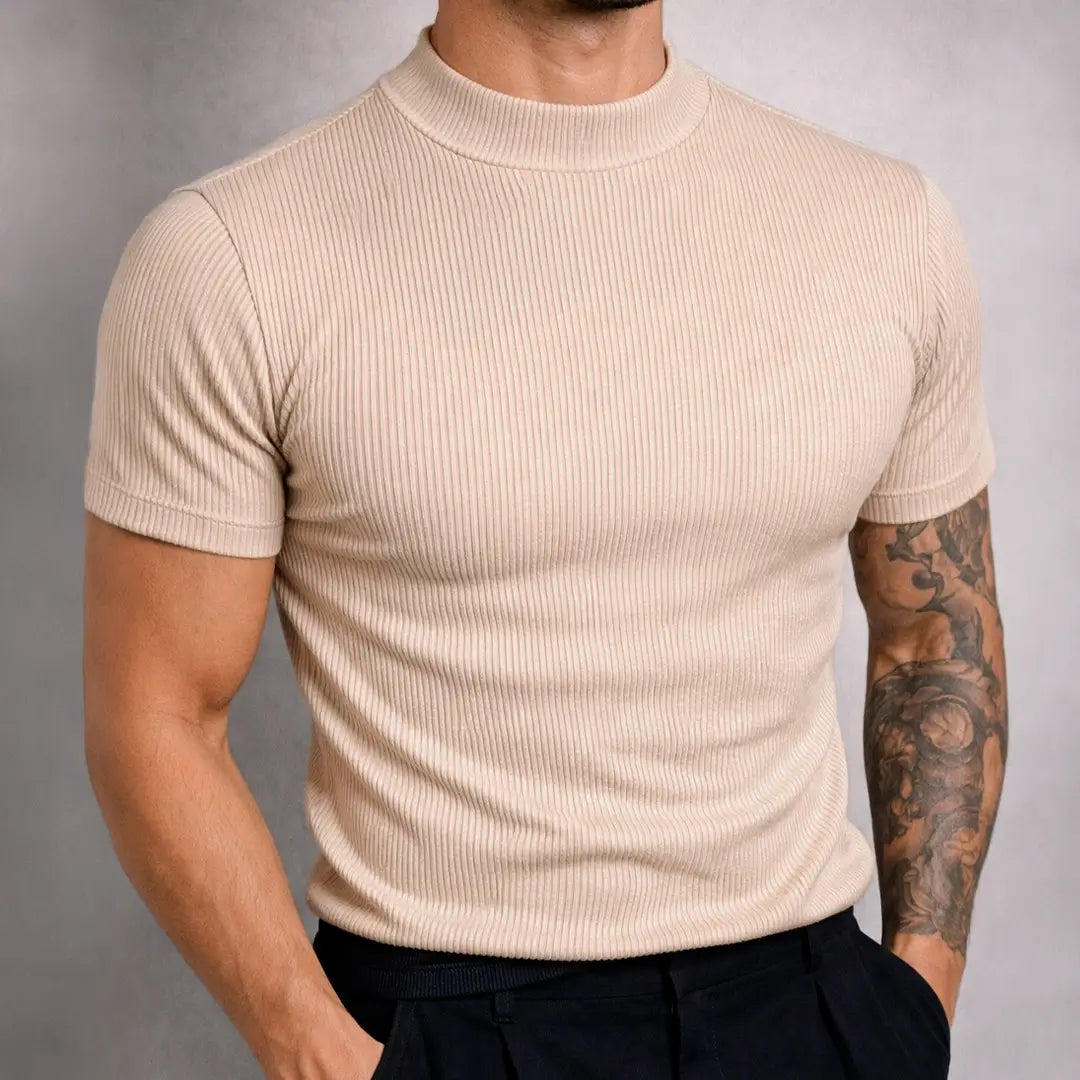 Camiseta Mock Neck Rib Beige para hombre – OCRA JEANS