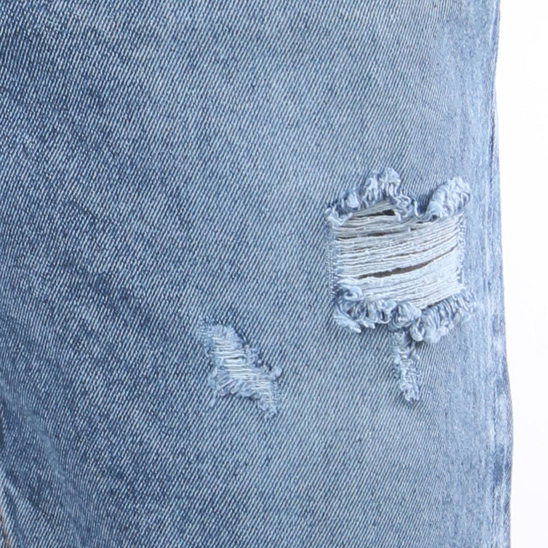 Bermuda de Jean Rígida | Denim Resistente con Detalles Desgastados