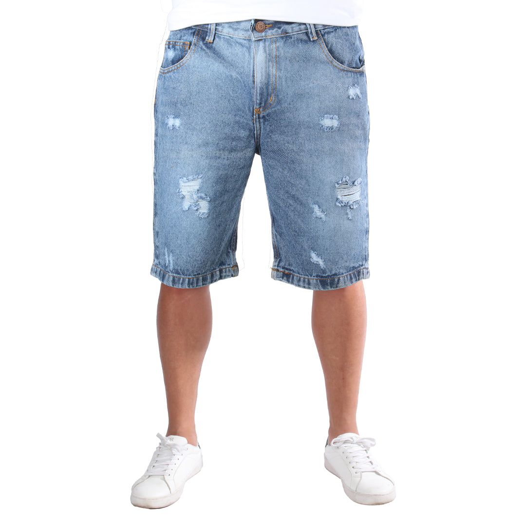 Bermuda de Jean Rígida | Denim Resistente con Detalles Desgastados