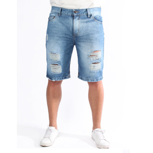 Bermuda de Jean Rígida | Denim Resistente con Detalles Desgastados