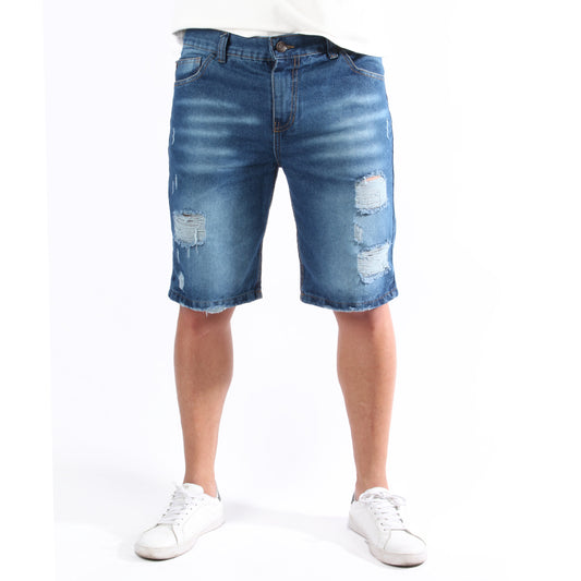 Bermuda de Jean Rígida | Denim Resistente con Detalles Desgastados