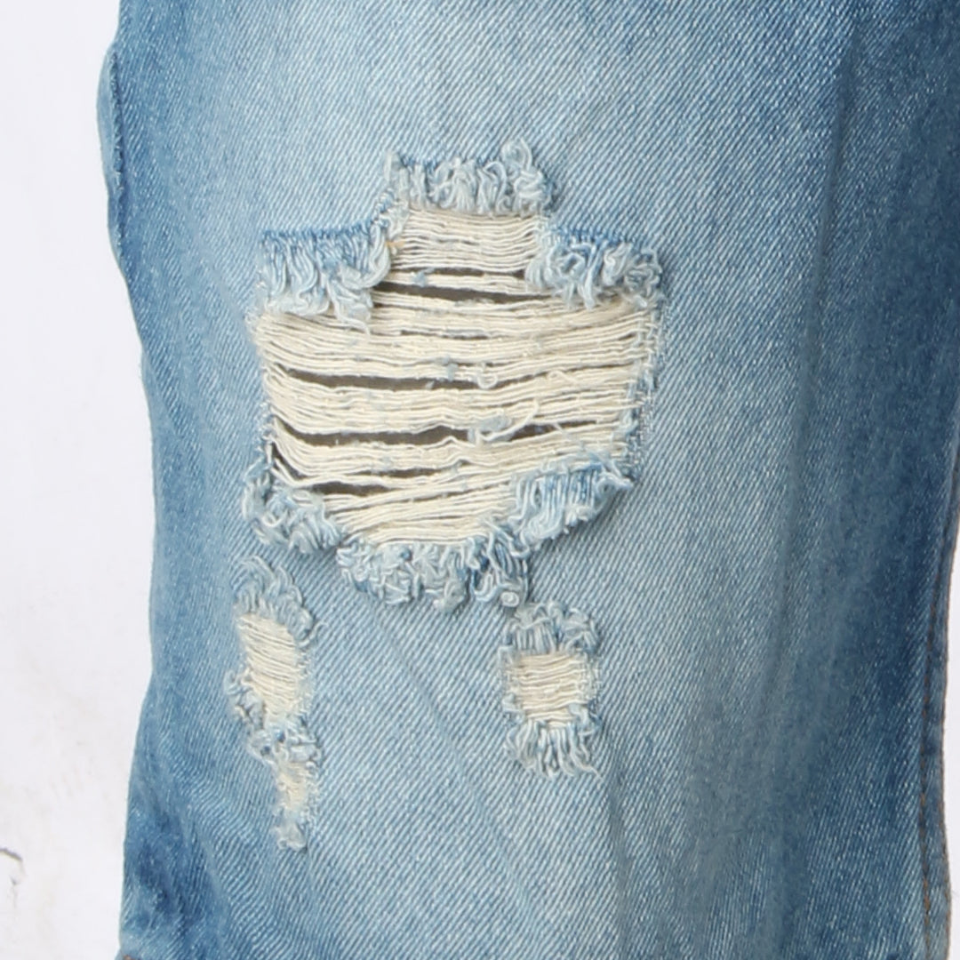Bermuda de Jean Rígida | Denim Resistente con Detalles Desgastados