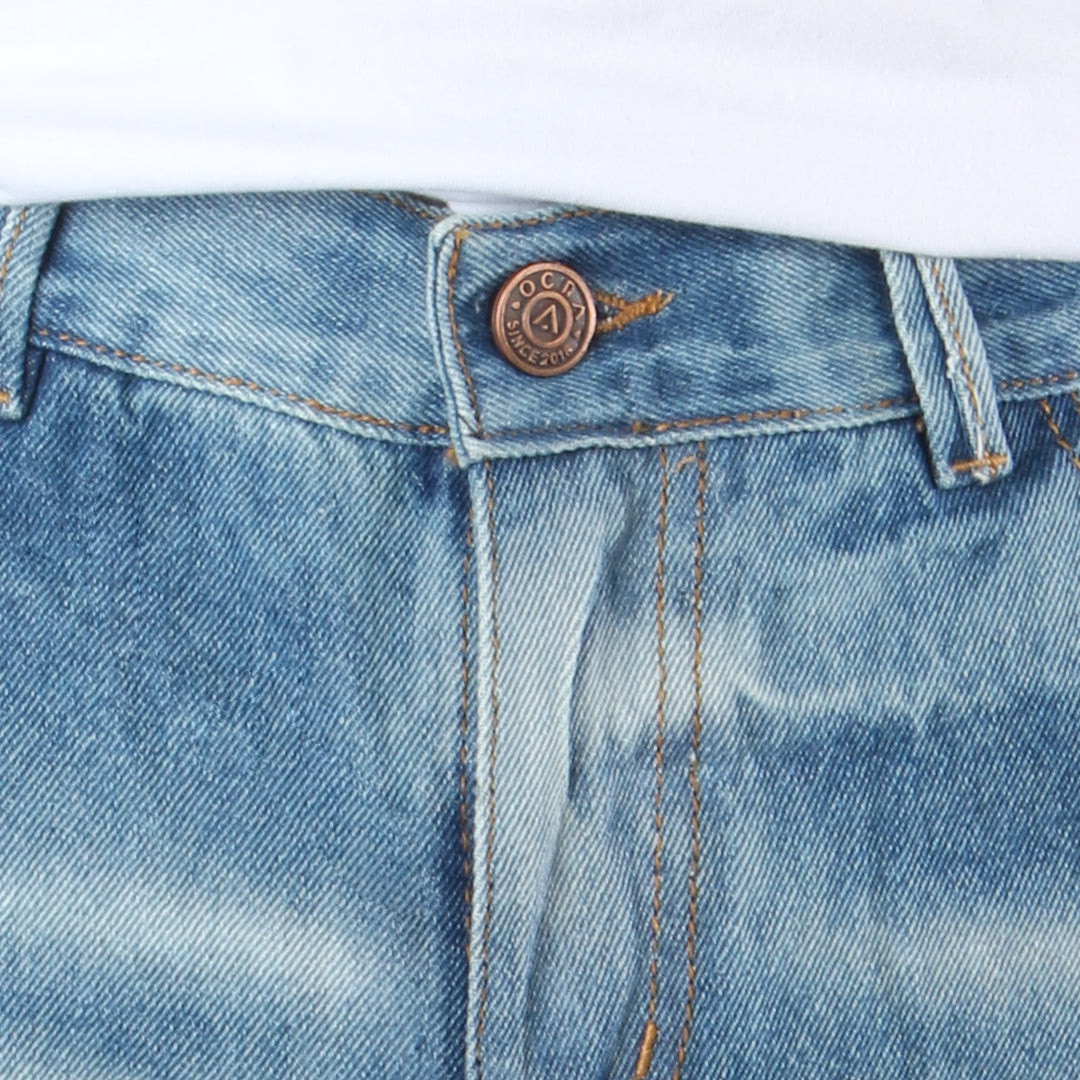 Bermuda de Jean Rígida | Denim Resistente con Detalles Desgastados