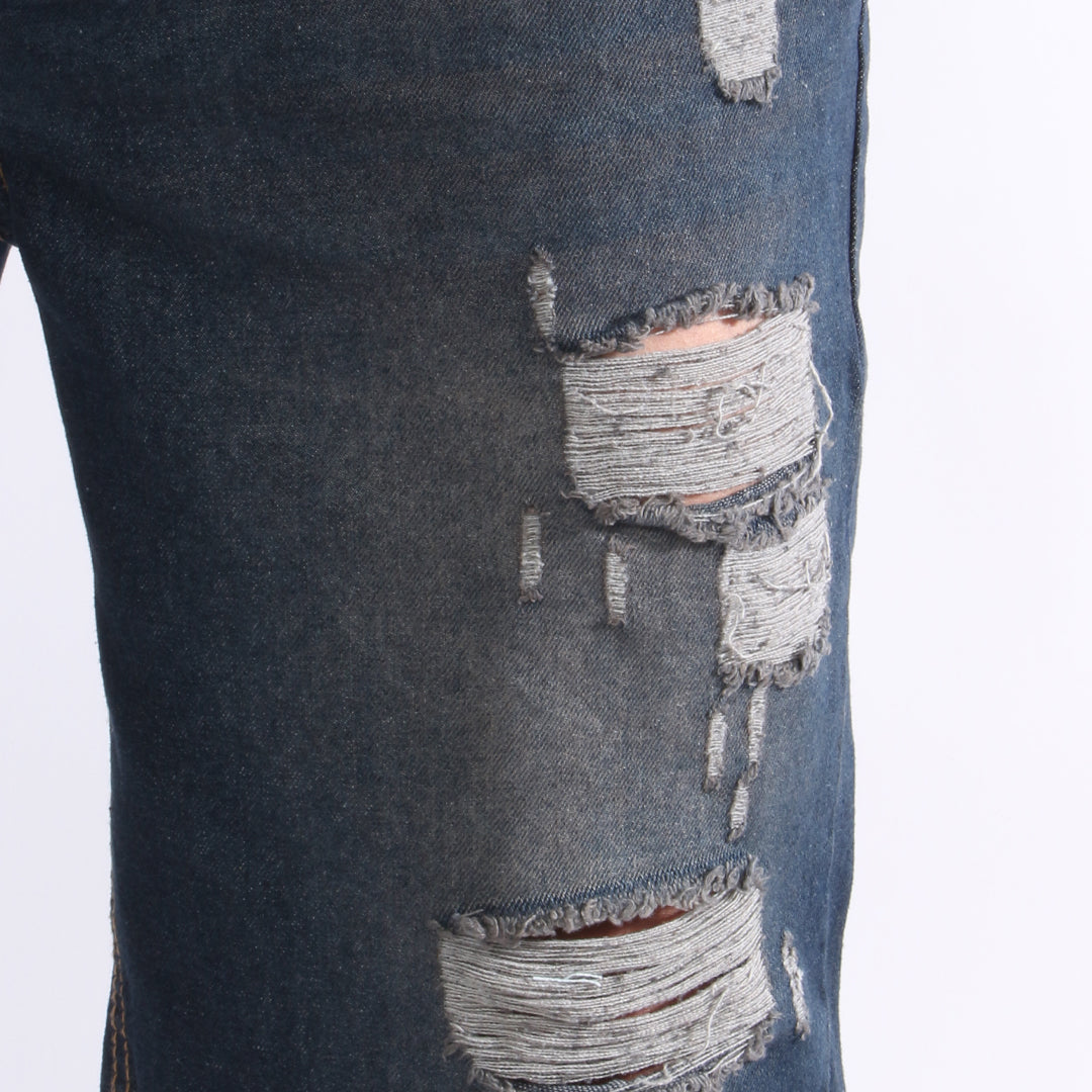 Bermuda de Jean Rígida | Denim Resistente con Detalles Desgastados