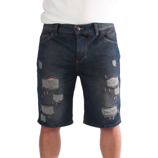 Bermuda de Jean Rígida | Denim Resistente con Detalles Desgastados