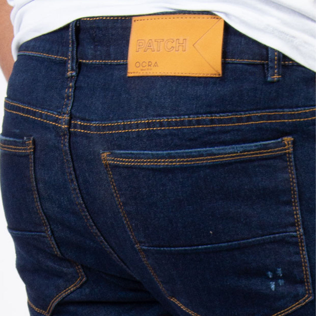 Skinny Jean | Azul Industrial con Parche en Rodillas CL2164