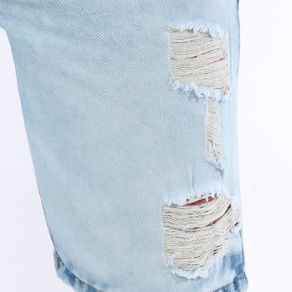 Bermuda de Jean Rígida | Denim Resistente con Detalles Desgastados