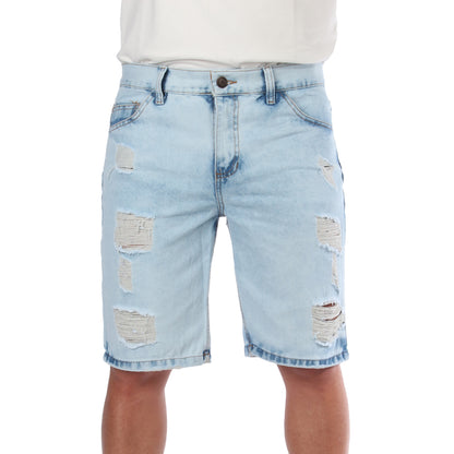 Bermuda de Jean Rígida | Denim Resistente con Detalles Desgastados