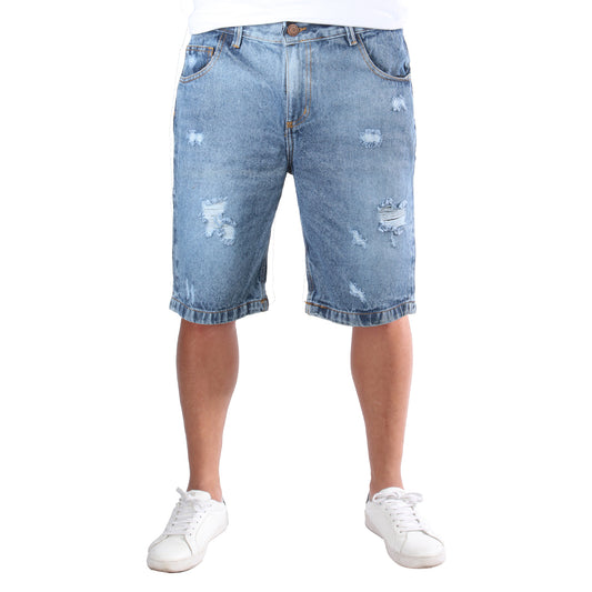 Bermuda de Jean Rígida | Denim Resistente con Detalles Desgastados