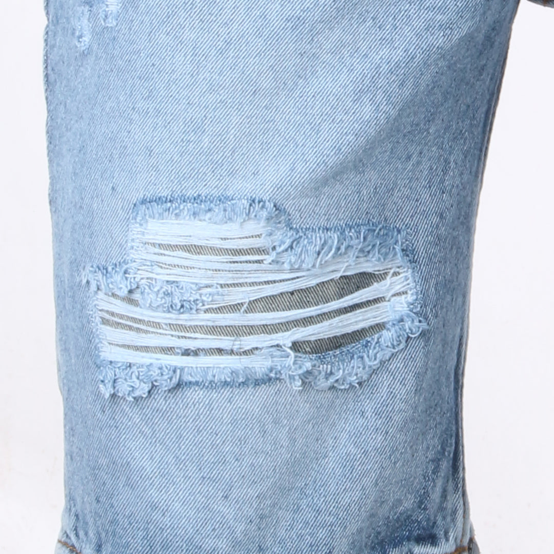 Bermuda de Jean Rígida | Denim Resistente con Detalles Desgastados