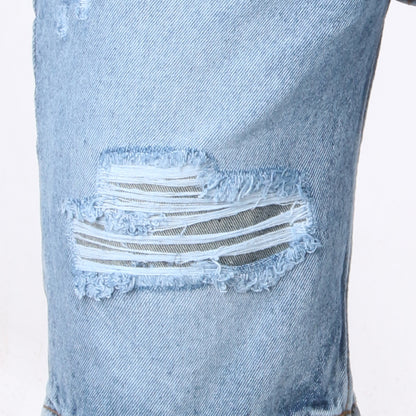 Bermuda de Jean Rígida | Denim Resistente con Detalles Desgastados