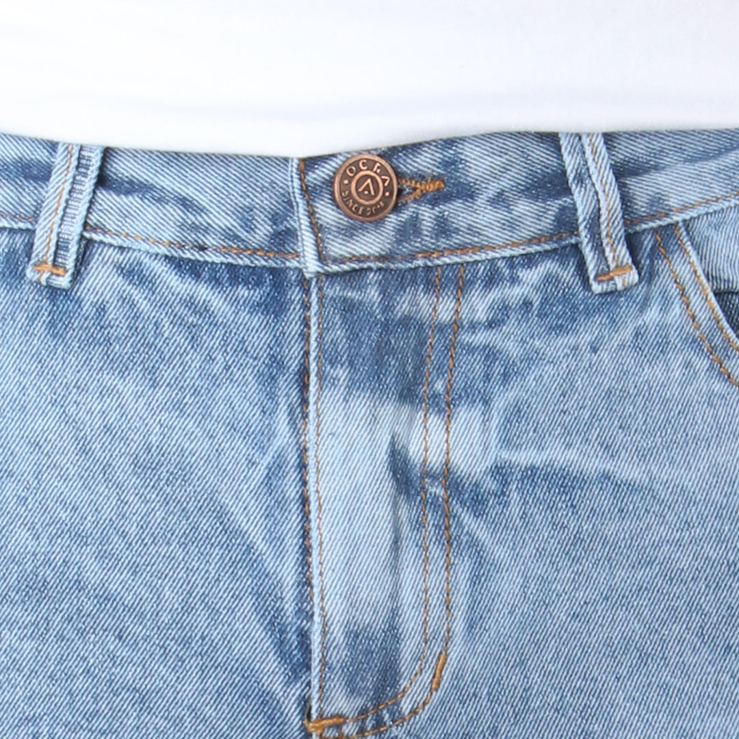 Bermuda de Jean Rígida | Denim Resistente con Detalles Desgastados