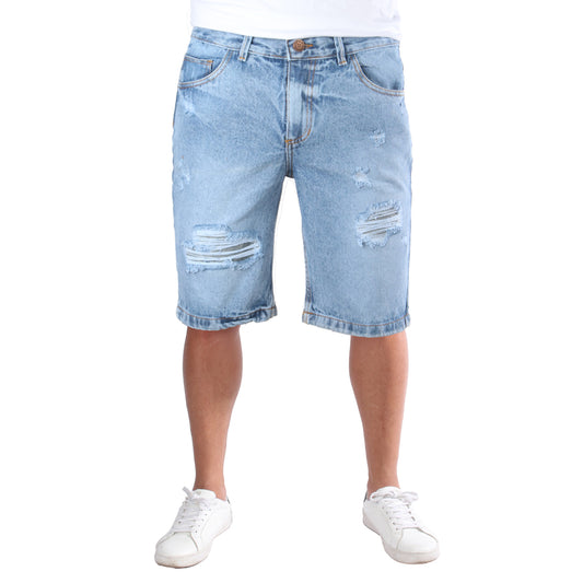 Bermuda de Jean Rígida | Denim Resistente con Detalles Desgastados