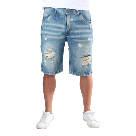 Bermuda de Jean Rígida | Denim Resistente con Detalles Desgastados